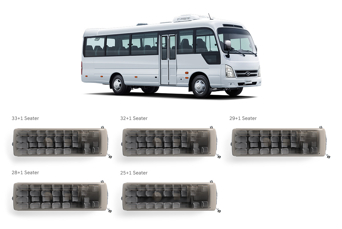 County New Breeze Extra Long : 33+1 Seater, 32+1 Seater, 29+1 Seater, 28+1 Seater, 25+1 Seater